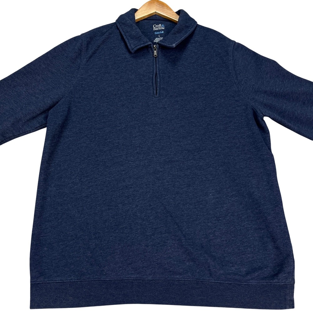 Croft Barrow Pullover Mens Large Blue‎ Heathered Long sleeve Quarter Zip STAIN